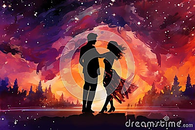 Couples Dancing Under the Stars Valentine Day background Stock Photo