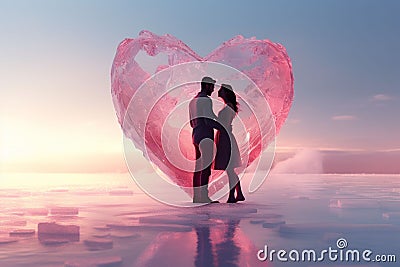 Couples Expressing Love Through HeartShaped Ice Stock Photo