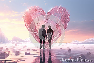 Couples Expressing Love Through HeartShaped Ice Stock Photo