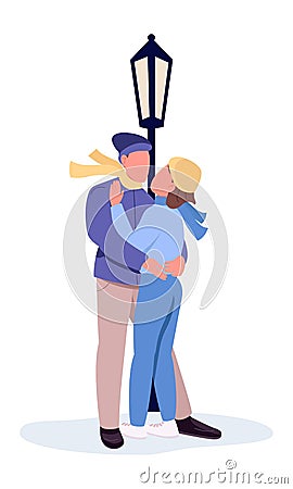 Couples hugging under lantern semi flat color vector characters Vector Illustration