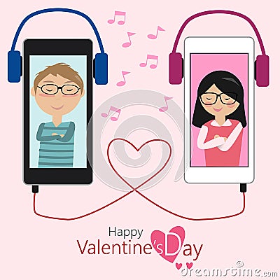 Couples of lover feeling lovely in Valentine's Day Vector Illustration