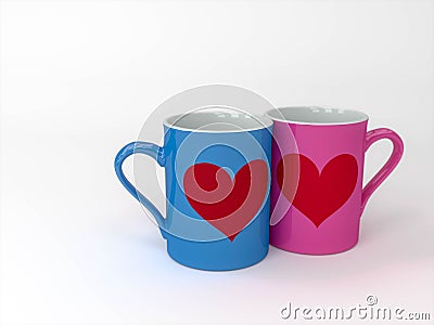 Couples` Mugs,Love couple coffee cups,3DCG,3D rendering Stock Photo