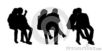 Couples seated outdoor silhouettes set 1 Stock Photo