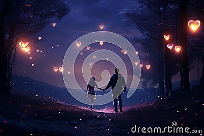 Couples Sharing Romantic Moonlit Walks Holding Stock Photo