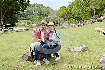 Couples showing love and happy to travel anywhere. Stock Photo