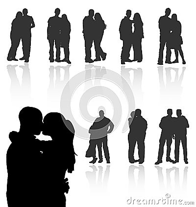 Silhouette couple vector people love woman man illustration white girl happy background female romantic silhouettes young black Vector Illustration