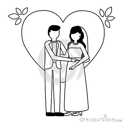 couples wedding bride and groom love heart Cartoon Illustration