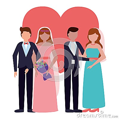 couples wedding brides and grooms Cartoon Illustration