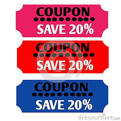 Coupon save 20 percent set of stickers label various color web icon of brand and product promotion flate Stock Photo