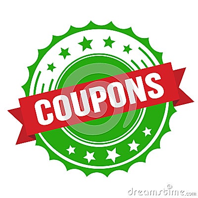 COUPONS text on red green ribbon stamp Stock Photo