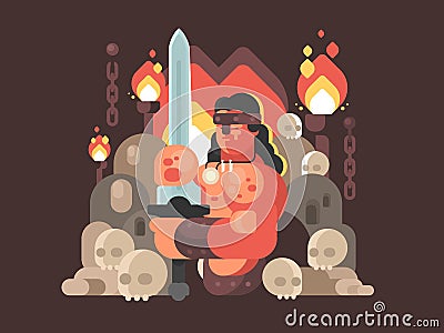 Courageous warrior barbarian sword Vector Illustration