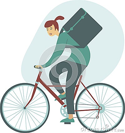 Courier bicycle delivery girl with parcel box on the back Vector Illustration