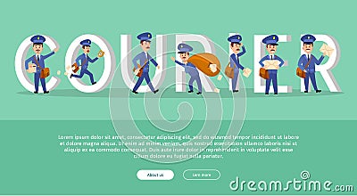 Courier Conceptual Web Banner with Cartoon Postman Vector Illustration