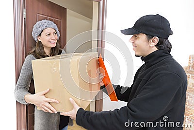 Courier Delivering a Package Stock Photo