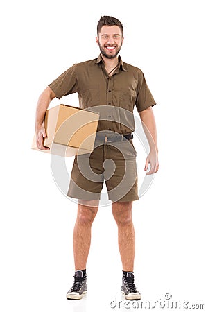 Courier holding box under his arm Stock Photo