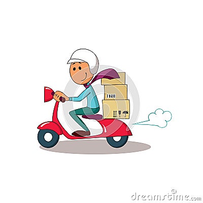 Courier on scooter. Delivery service. Vector Illustration