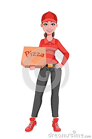 Courier woman holding pizza box Vector Illustration
