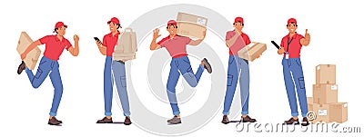 Couriers Deliver Packages, Ensuring Safe And Timely Delivery To Recipients, Cartoon Vector Illustration Vector Illustration