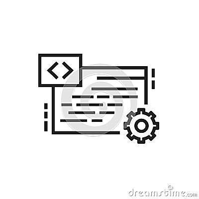 IT courses black line icon. Programming, coding learning. Software development. E-learning. Pictogram for web page, mobile app. UI Vector Illustration