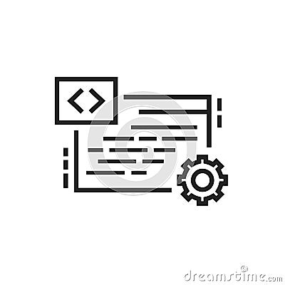 IT courses black line icon. Programming, coding learning. Software development. E-learning. Pictogram for web page, mobile app. UI Vector Illustration