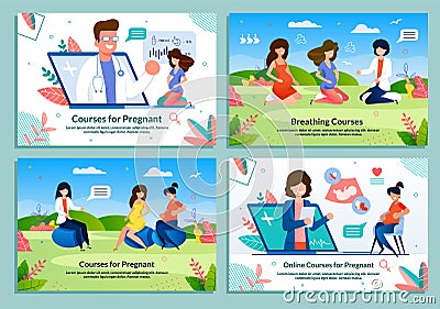 Courses for Pregnant and Breathing Training Set Vector Illustration