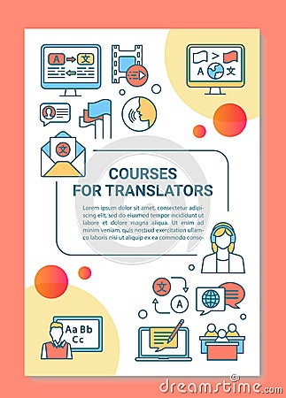 Courses for translators brochure template layout. Foreign language learning. Flyer, booklet, leaflet print design with Vector Illustration
