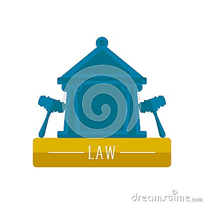 Court building icon with a pair of gavels Vector Illustration