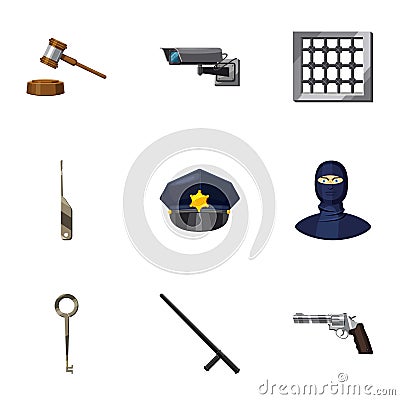 Court decision icons set, cartoon style Vector Illustration