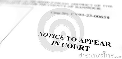Court Filing Legal Document Notice to Appear in Court Stock Photo