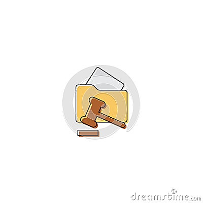 Court folder with judge gavel vector icon symbol isolated on white background Vector Illustration