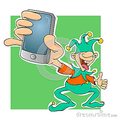 Court jester with a phone Cartoon Illustration