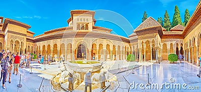 Court of Lions, Nasrid Palace, Alhambra, Granada, Spain Editorial Stock Photo