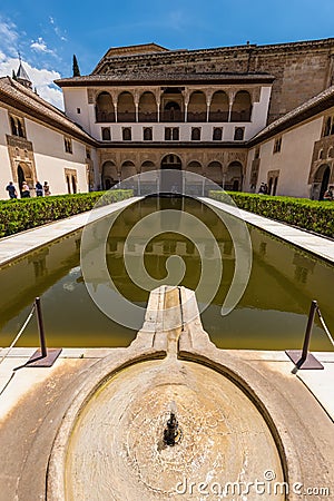Court of the Myrtles in La Alhambra, Granada Editorial Stock Photo