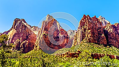 The Patriarchs, Abraham Peak, Isaac Peak and Jacob Peak, in Zion National Park in Utah, United Sates Stock Photo