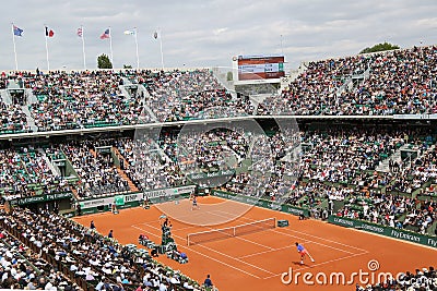 Court Philippe Chatrier at Le Stade Roland Garros during Roland Garros 2015 match Editorial Stock Photo