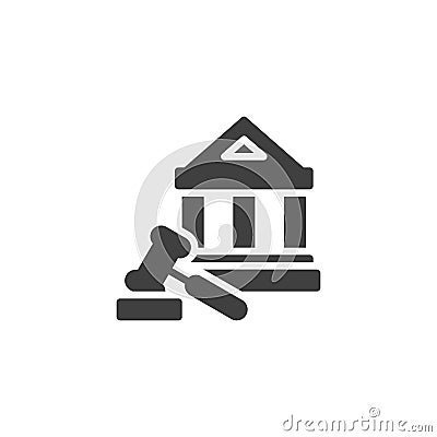 Courthouse building and judge gavel vector icon Vector Illustration