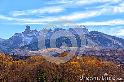 View of Courthouse Range near Ridgway, Colorado in fall Stock Photo