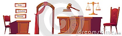 Courtroom objects set isolated on white background Vector Illustration