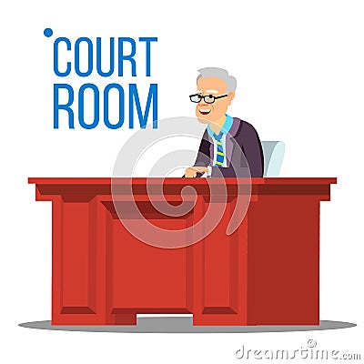 Courtroom Vector. Old Judge In Courtroom. Court House. Illustration Vector Illustration