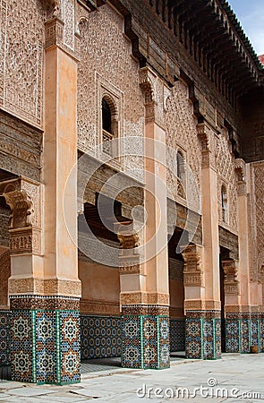 Courtyard of Ali Ben Youssef Madrasa Stock Photo