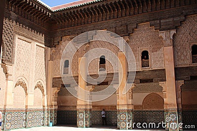 Courtyard of Ali Ben Youssef Madrasa Editorial Stock Photo