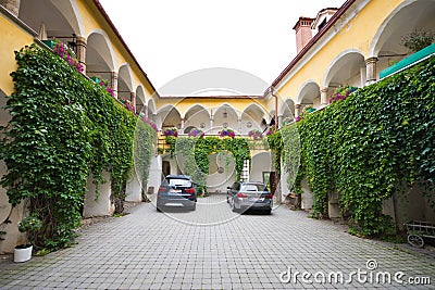 Courtyard arcades of medieval house Editorial Stock Photo