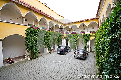 Courtyard arcades of medieval house Editorial Stock Photo
