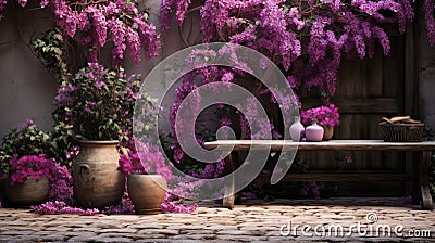 courtyard beauty outdoor purple garden Cartoon Illustration