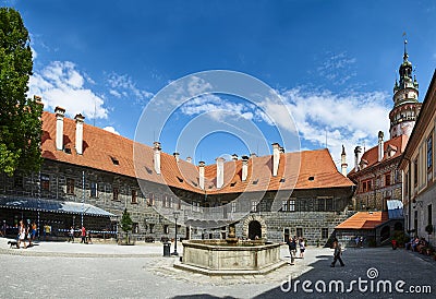 Courtyard of Cesky Krumlov Castle, South Bohemia Editorial Stock Photo