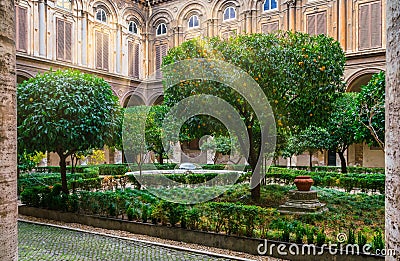 Courtyard in the Doria Pamphilj Gallery in Rome, Italy. Stock Photo