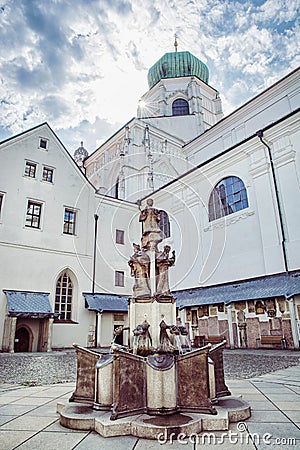 Courtyard of famous Saint Stephen's cathedral in Passau, Germany Stock Photo