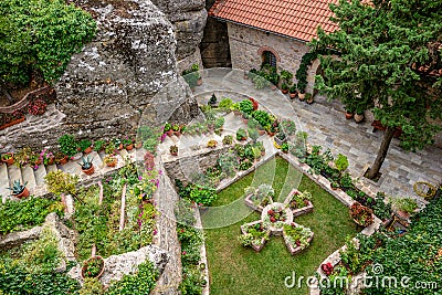 Courtyard of the Holy Monastery of Rousanou in Greece Stock Photo