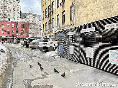 Moscow, Russia, March, 10, 2024.The courtyard of the house 8 on Shchepkina Street in Moscow. Garbage containers Editorial Stock Photo