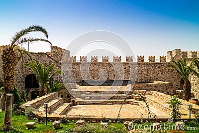 Restored courtyard of the medieval castle in Marmaris. Stock Photo